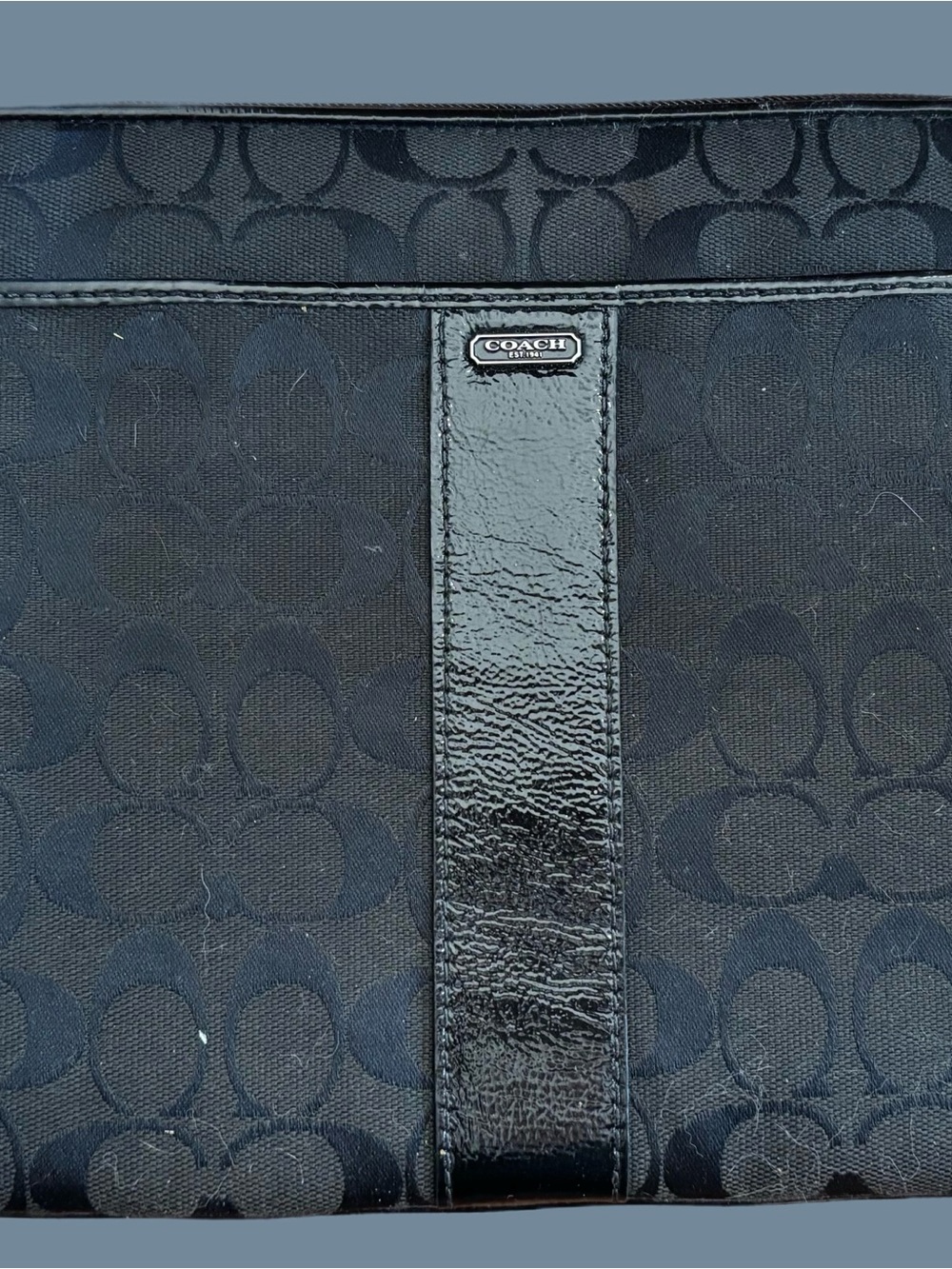 Coach Black Signature Canvas Travel Tote with Patent Trim